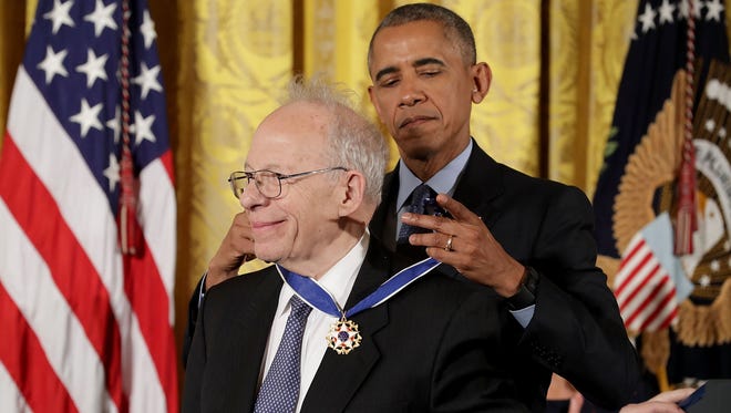 President Barack Obama awards the Presidential Medal of Freedom to polymath physicist and nuclear science pioneer Richard Garwin during a ceremony in the East Room of the White House.