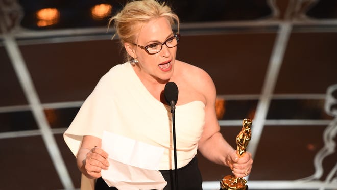 2015: Supporting actress winner Patricia Arquette went viral with her passionate acceptance speech, which singled out the wage gap between men and women. “ It ’ s our time to have wage equality once and for all and equal rights for women in the United States of America, " the " Boyhood " star said, earning huge cheers from Meryl Streep and Jennifer Lopez.