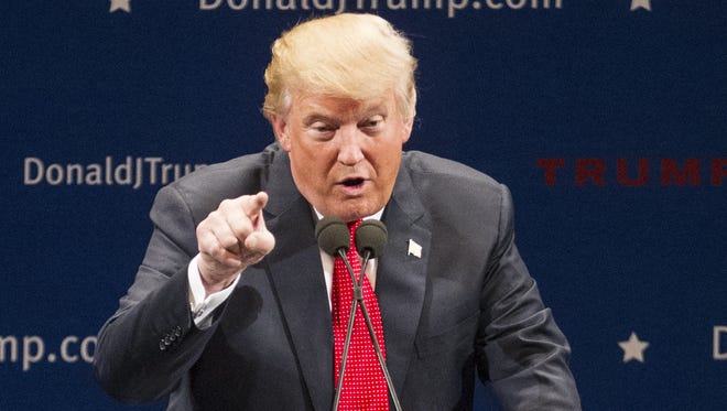 Republican presidential frontrunner Donald Trump on stage in Vermont on Jan. 7.