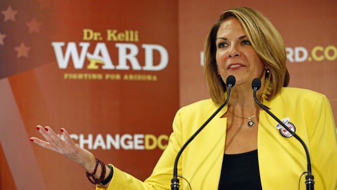 Senate candidate Kelli Ward concedes to John McCain during her primary election night party at the Scottsdale DoubleTree Resort Aug. 30, 2016, in Scottsdale. Two former members of a super PAC supportive of Trump have joined Ward's Senate campaign, according to a statement from Ward issued Friday.