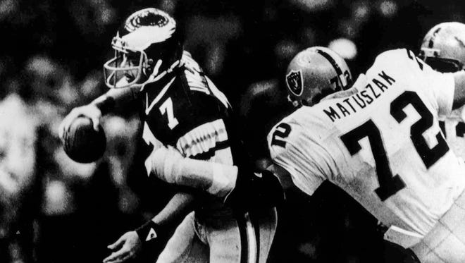 The Raiders won their second title after the 1980 season, beating Ron Jaworski (7) and the Philadelphia Eagles 27-10 in Super Bowl XV. Oakland became the first wild-card team to win a championship.