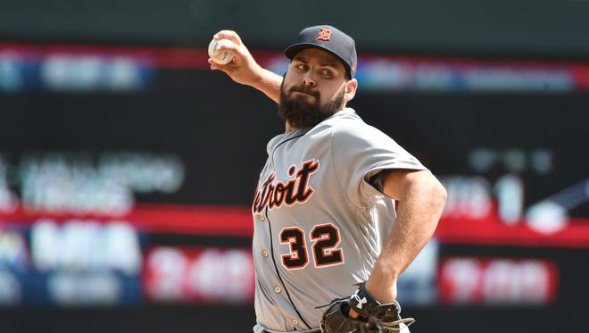 Tigers starting pitcher Michael Fulmer delivers to the Twins in the first inning Sunday, April 23, 2017 at Target Field in Minneapolis.