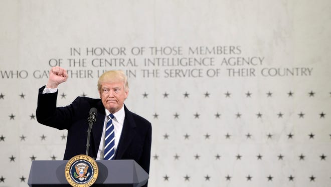 President Trump speaks at the CIA headquarters in Langley, Va., on Jan. 21, 2017.