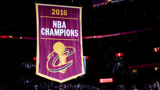 The Cavs' championship banner raising ceremony at Quicken Loans Arena.