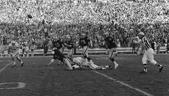 Stabler was involved in most of the team's most memorable games, including the "Sea Of Hands" (pictured here). He also played in "The Immaculate Reception," "Ghost to The Post," and "Holy Roller" games.