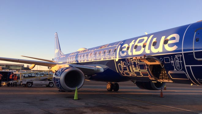 JetBlue provided this photo of an Embraer E190 painted in the carrier's new "Blueprint" special livery.