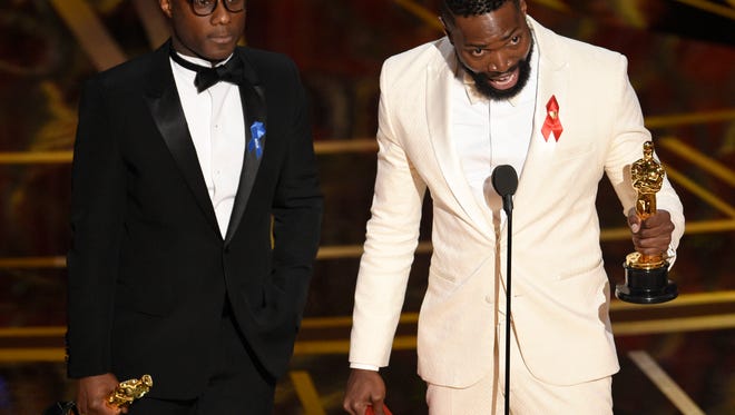 2017: Accepting the best adapted screenplay Oscar, " Moonlight " co-writers Barry Jenkins and Tarell Alvin McCraney delivered a timely message to LGBT youth, in the wake of Trump ' s reversal of transgender bathroom policies. " For all you people out there who feel there is no mirror for you ... we have your back, " Jenkins said. " For the next four years, we will not leave you alone, we will not forget you.