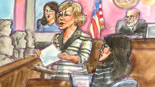 Kleiner Perkins lawyer Lynne Hermle with the law firm of  Orrick, Herrington & Sutcliffe. She is questioning Ellen Pao on the stand.
Sketch by Vicki Behringer Courtroomartist.com