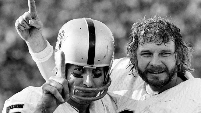 With four catches for 79 yards, Raiders WR and eventual Hall of Famer Fred Biletnikoff, left, was named MVP of Super Bowl XI.