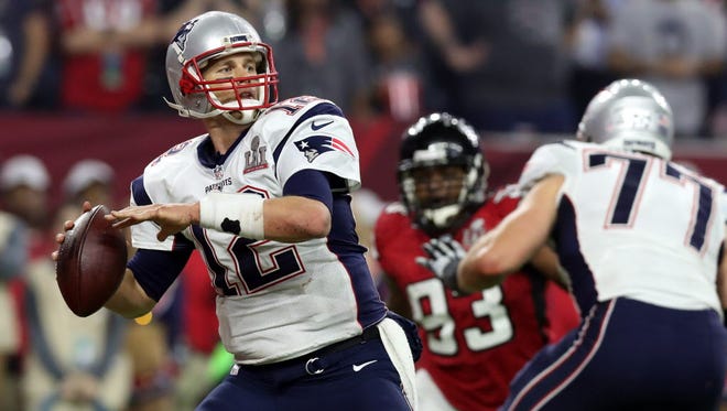 New England Patriots quarterback Tom Brady guided his team to a victory over the Atlanta Falcons in Super Bowl LI by going 43-for-62 with 466 yards and two touchdowns.
