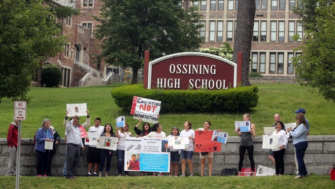 Classmates and supporters of Diego Puma held a rally outside Ossining High School June 16, 2017 to show support for Puma, an Ossining High School senior, who was was arrested and detained by immigration agents last week.