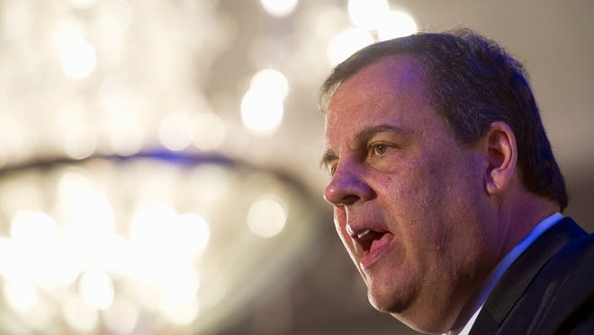 N.J. Gov. Chris Christie speaks at the Northern Virginia Technology Council (NVTC) in Tyson's Corner, Va., Friday, May 1, 2015. (AP Photo/Cliff Owen)