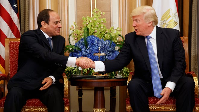 President Trump shakes hands with Egyptian President Abdel Fattah al-Sisi during a bilateral meeting May 21, 2017, in Riyadh.