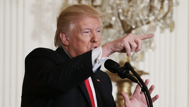 President Trump speaks during a news conference in the East Room of the White House on Feb. 16, 2017.