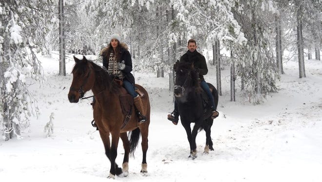 Vanessa and Nick ride horses during their last date in Finland during the season finale of "The Bachelor."
