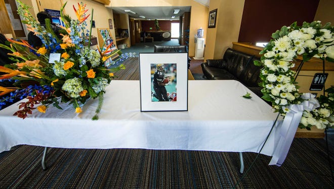 A general view inside the Islamic Center of Boulder where funeral services were held for former NFL and Colorado Buffaloes running back Rashaan Salaam.
