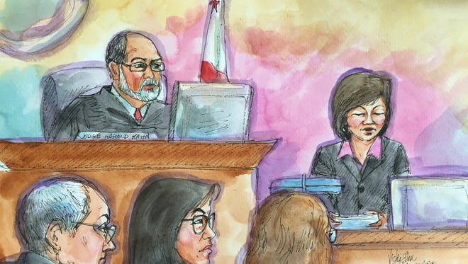 A courtroom sketch depicting the verdict reading.