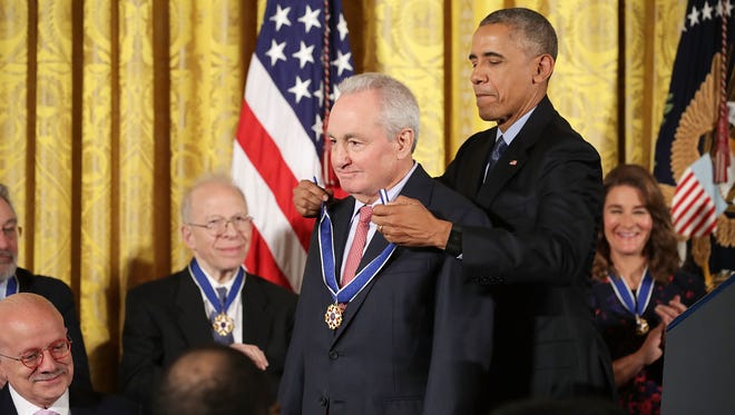 President Barack Obama awards the Presidential Medal of Freedom to Television producer and screenwriter Lorne Michaels.
