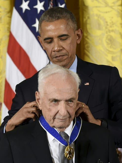 President Barack Obama presents Frank Gehry, one of the world's leading architects, with the Presidential Medal of Freedom.