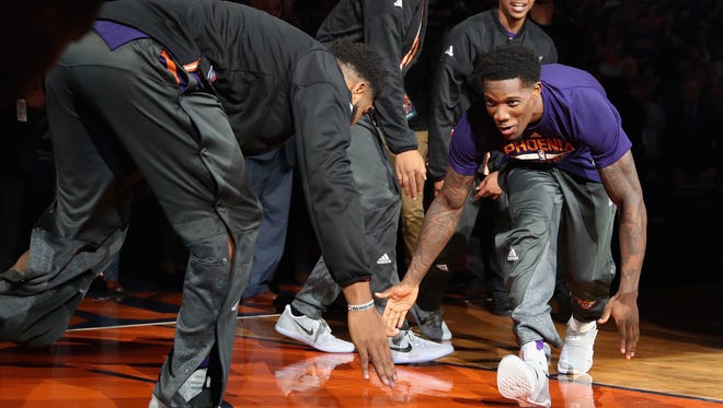 Eric Bledsoe is introduced before the Suns' opening game.