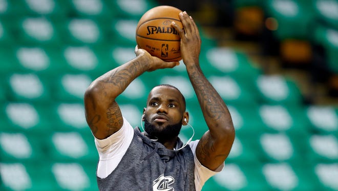 LeBron James warms up before the start of Game 5 of the Eastern Conference finals.
