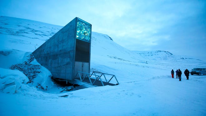 The entrance of the Svalbard Global Seed Vault outside Longyearbyen on Spitsbergen, Norway, on Feb. 29, 2016.