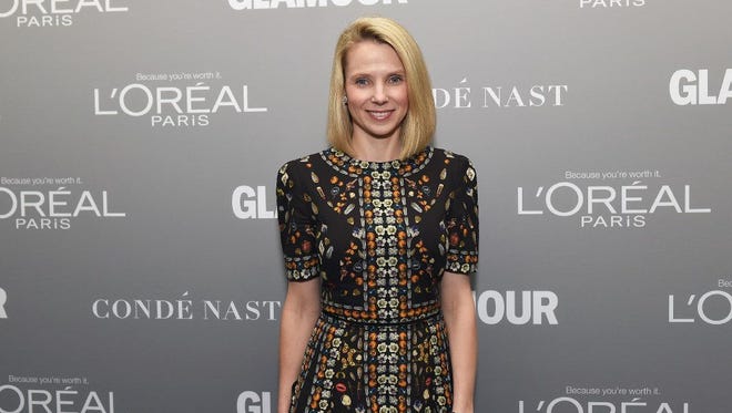 Marissa Mayer poses on the red carpet at the Glamour Women of the Year event last fall.