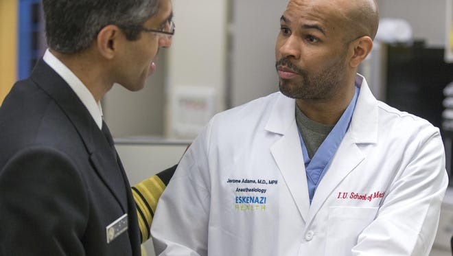 Indiana Health Commissioner Dr. Jerome Adams (right) met with U.S. Surgeon General Vivek Murthy in February 2015.