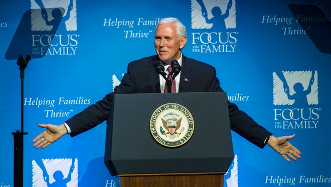 Vice President Pence speaks at Focus on the Family's 40th anniversary celebration Friday, during his visit to Colorado Springs, Colo.