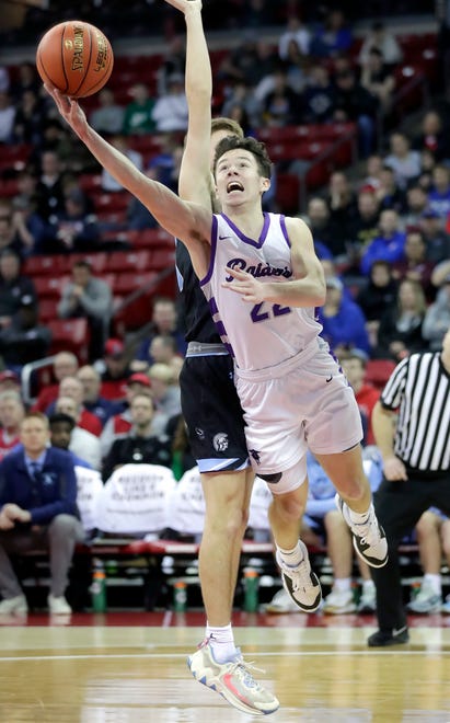 Kiel High School's Pierce Arenz (22) against Lakeside Lutheran High School in a Division 3 semifinal game during the WIAA state boys basketball tournament on Thursday, March 14, 2024 at the Kohl Center in Madison, Wis.
Wm. Glasheen USA TODAY NETWORK-Wisconsin