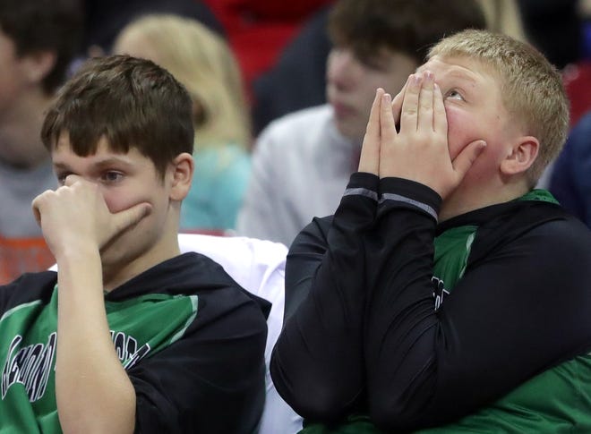 Almond-Bancroft bech players react to a late second half against Abundant Life Christian in a Division 5 semifinal game during the WIAA state boys basketball tournament on Friday, March 15, 2024 at the Kohl Center in Madison, Wis. Abundant Life defeated Almond-Bancroft 42-37.
Wm. Glasheen USA TODAY NETWORK-Wisconsin