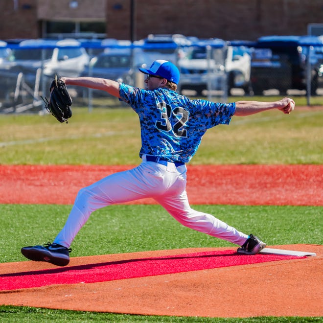 Brookfield Central pitcher Jackson Glisczinski (32) winds up during the game at home against Sussex Hamilton on Saturday, April 6, 2024.