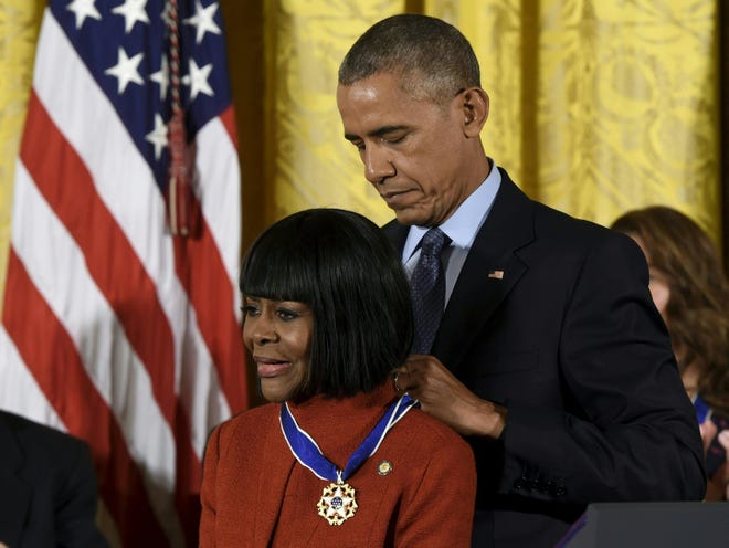 President Barack Obama presents actress Cicely Tyson with the Presidential Medal of Freedom.